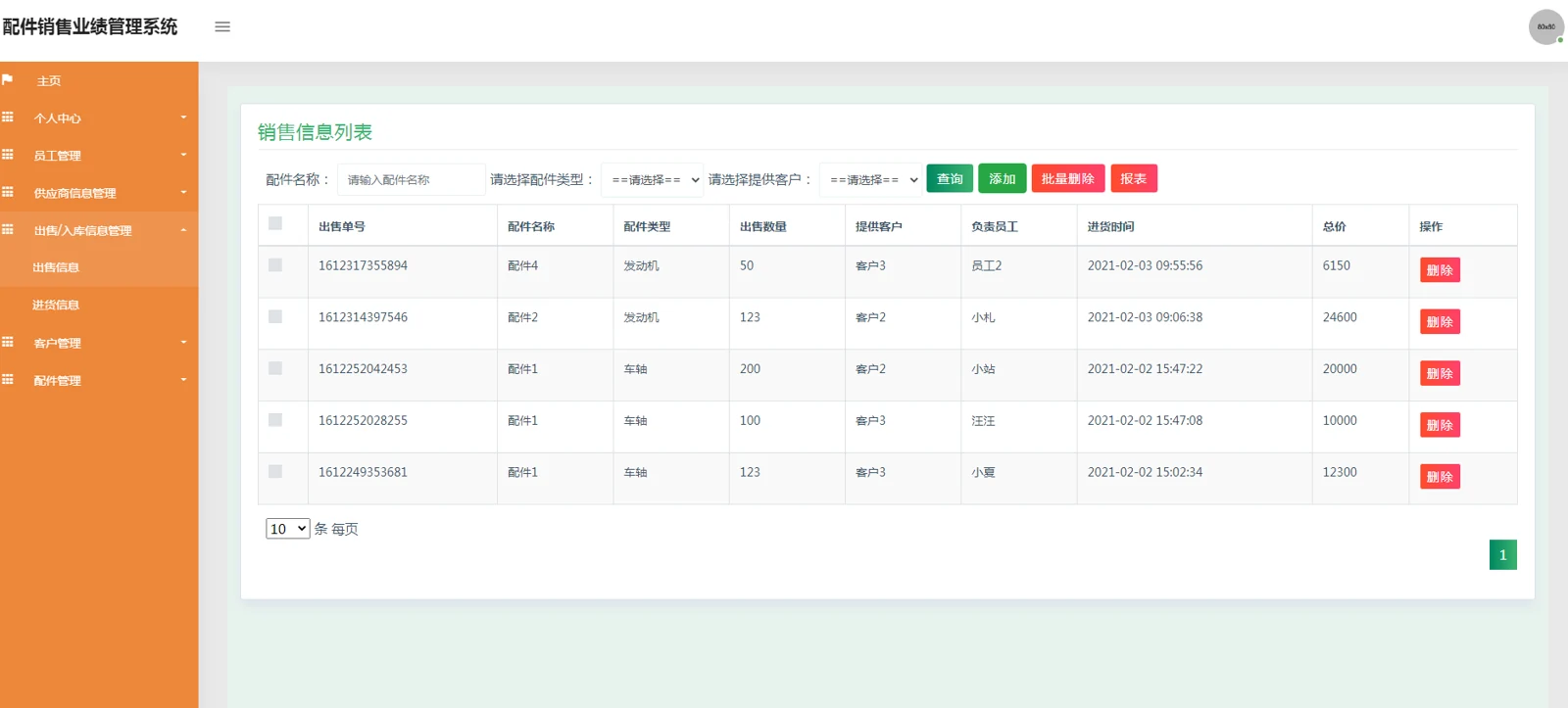 管理员：销售记录与报表入口