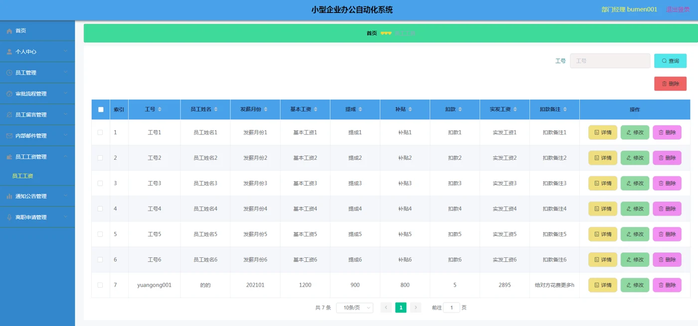 部门经理：员工工资管理