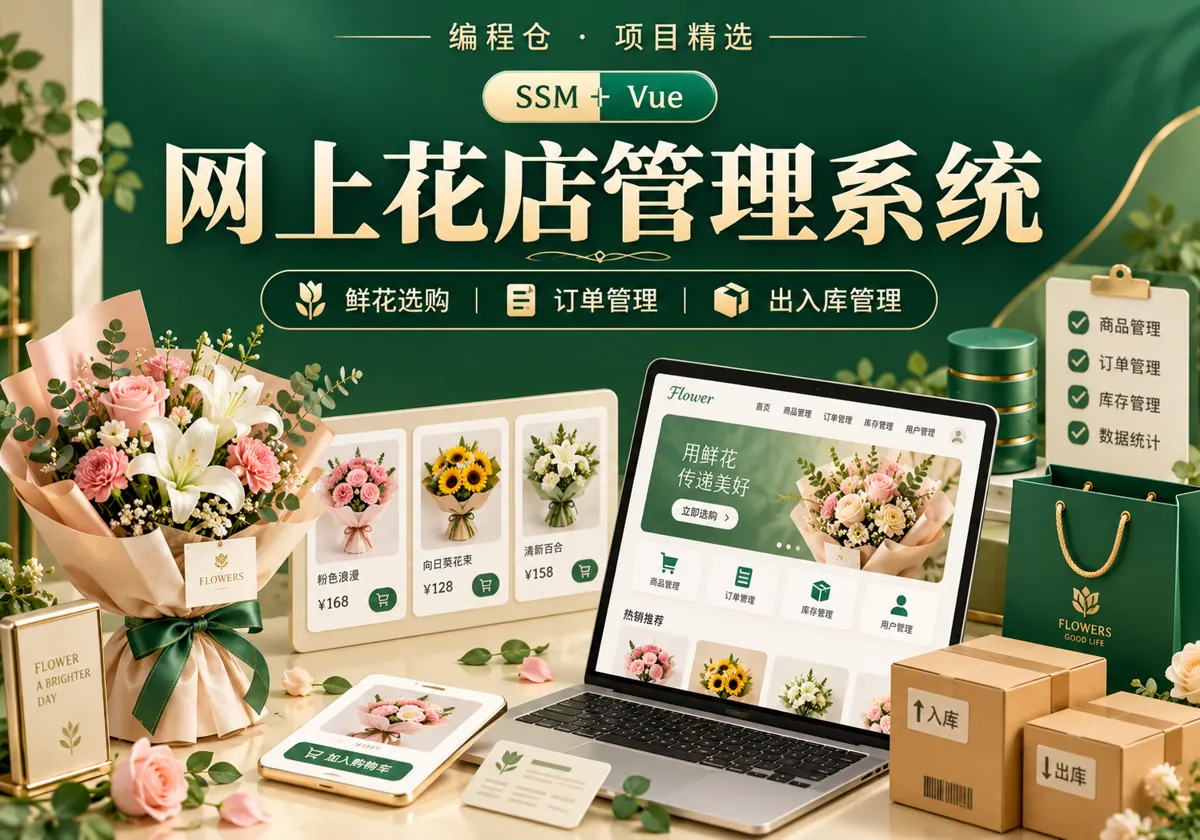 SSM 网上花店管理系统源码｜鲜花选购、订单管理与出入库管理-编程仓