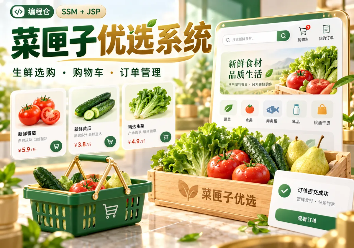 SSM 菜匣子优选系统源码｜生鲜选购、购物车与订单管理-编程仓