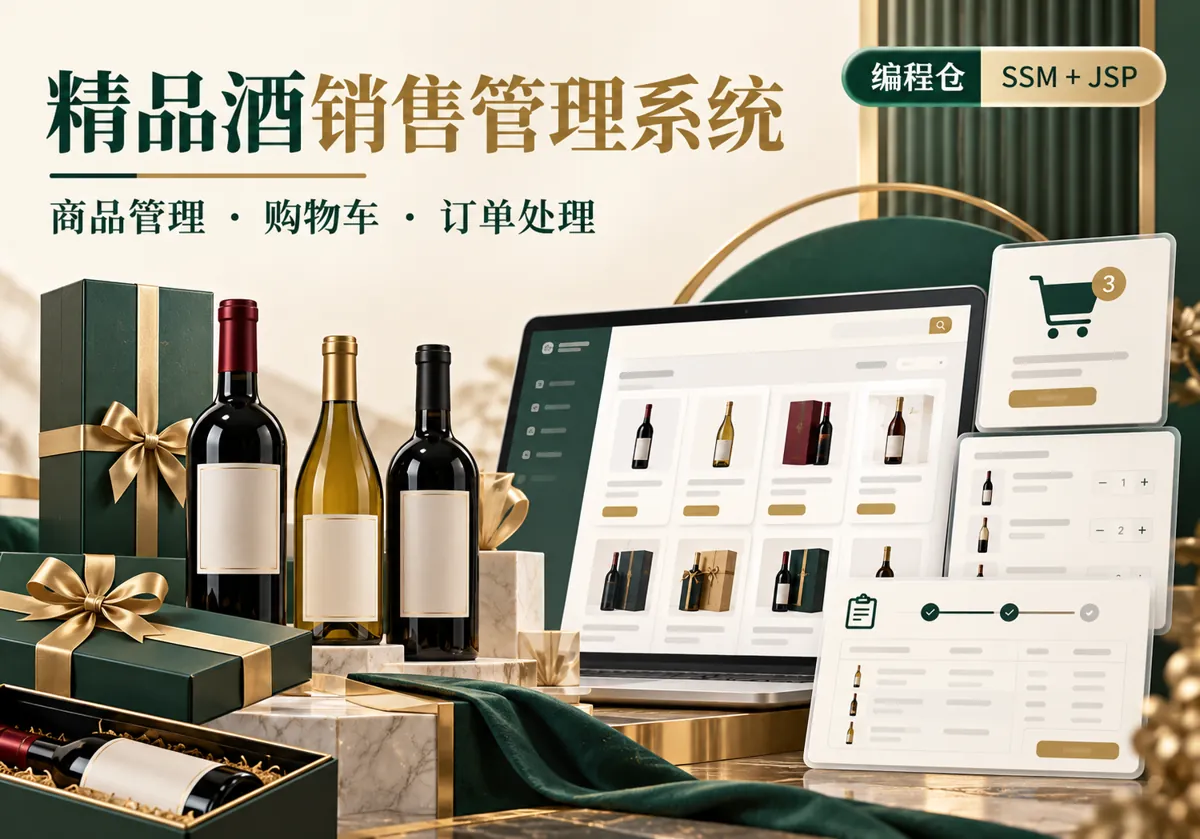 SSM 精品酒销售管理系统源码|商品选购、购物车与订单处理-编程仓