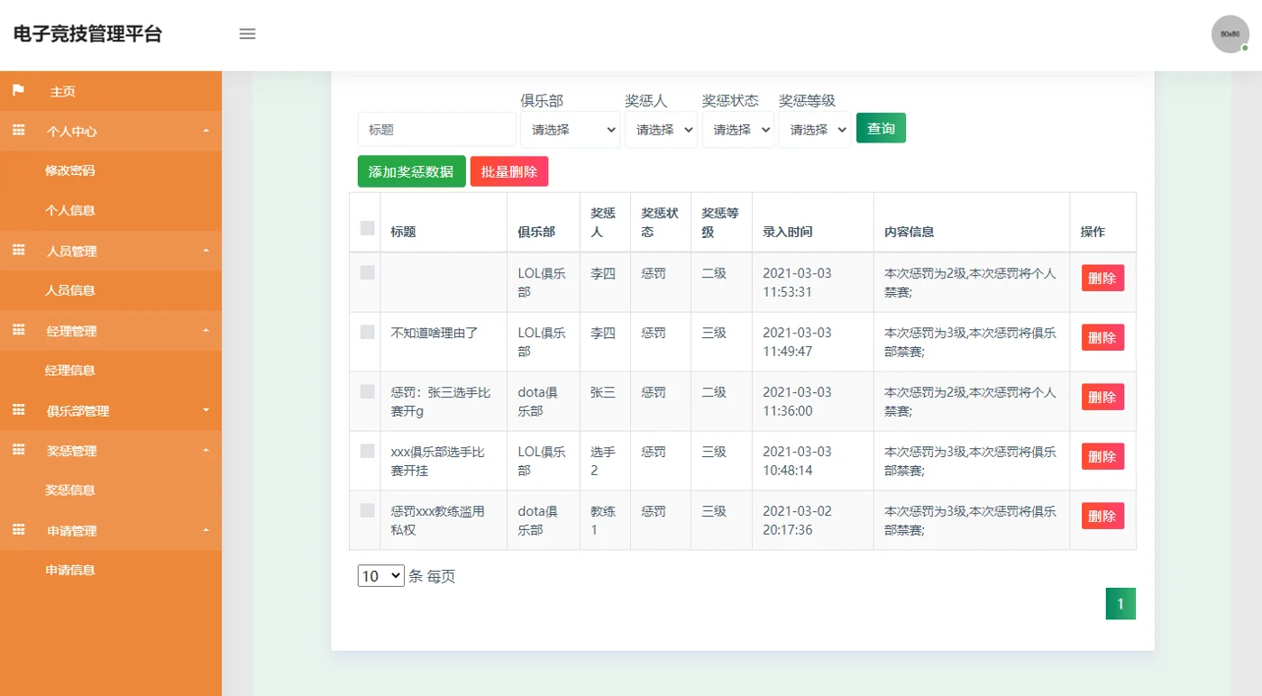 奖惩记录及条件查询