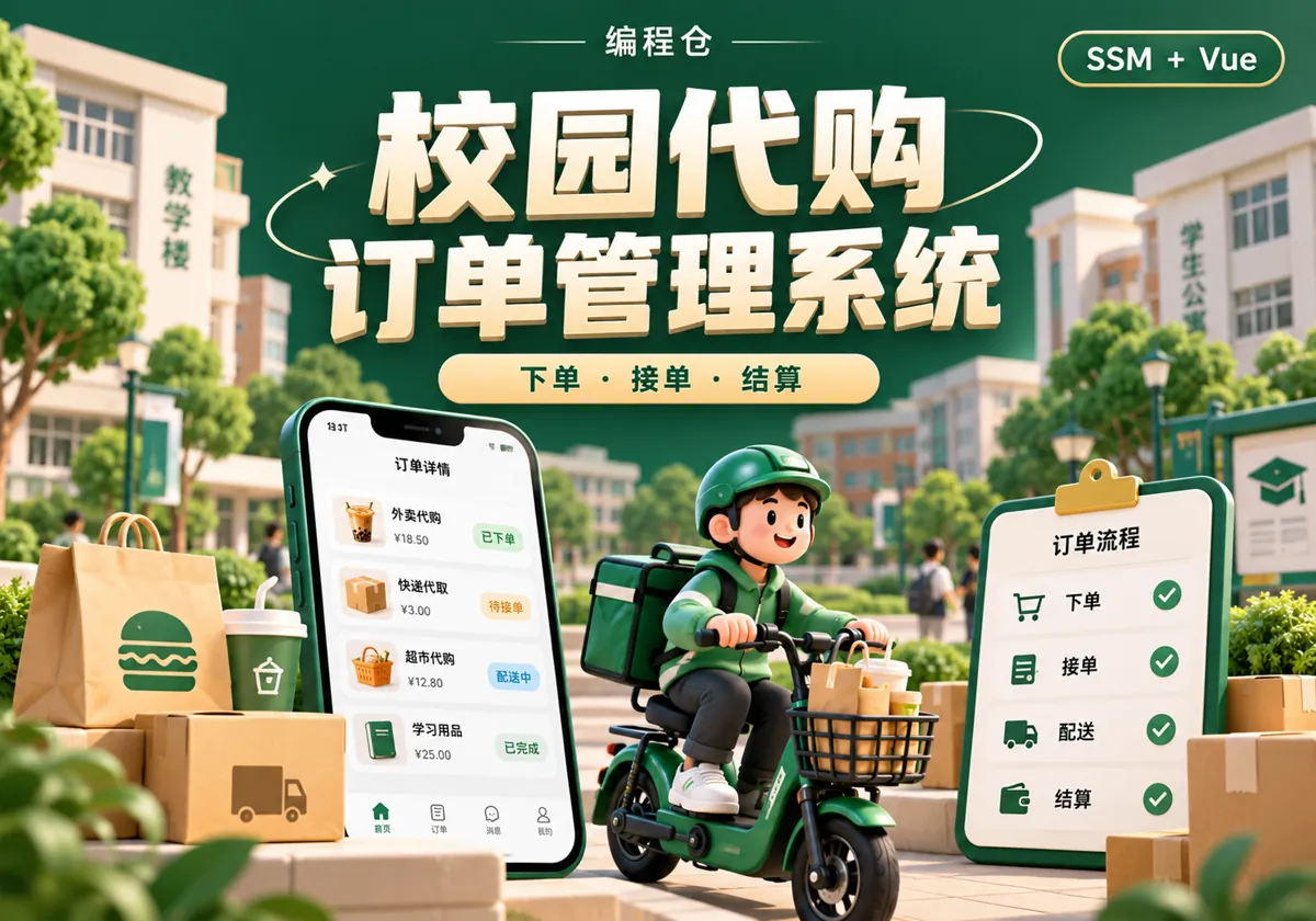SSM 校园代购服务订单管理系统源码|用户下单、接单管理与结算记录-编程仓
